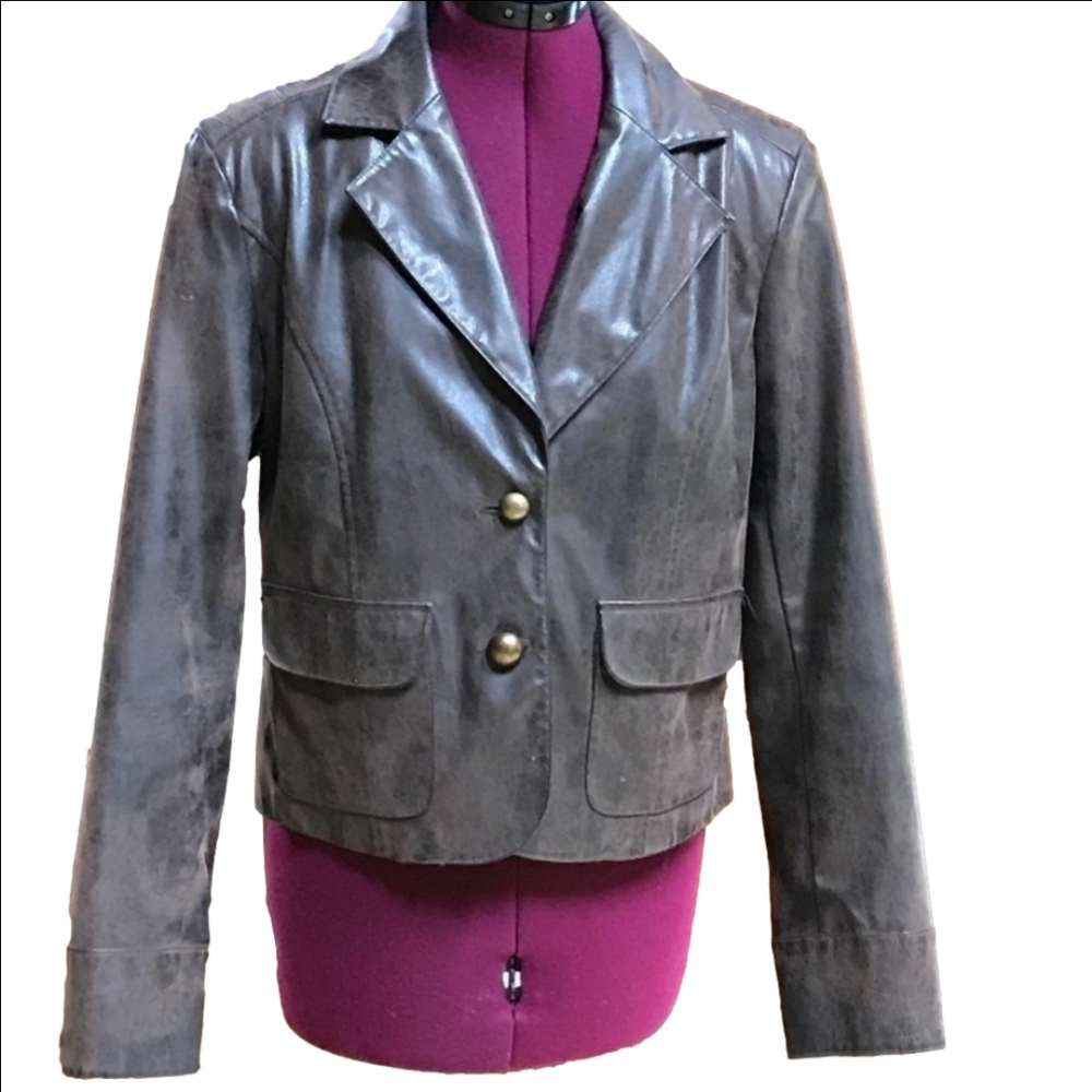 Weathered Leather Look Blazer Retro Jacket Ready to Rock and Roll  Medium Brown